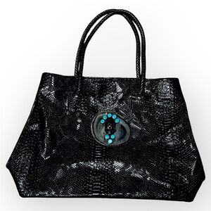 Embellished by Lynn Rosencrantz snake skin embossed large black bag faux leather